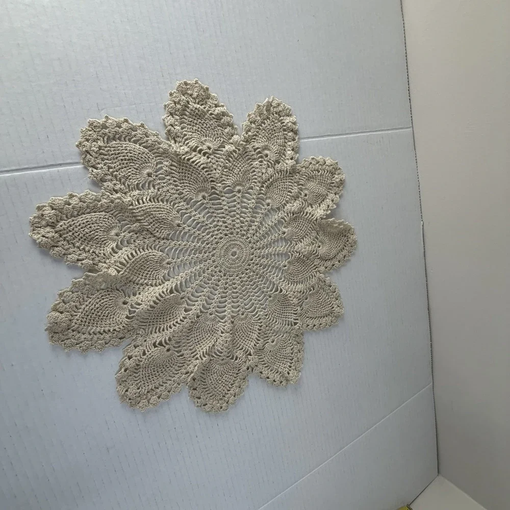 Vintage Star Shape Crochet Lace Doilie 16 Inch Victorian Cream Beige Cottagecore
